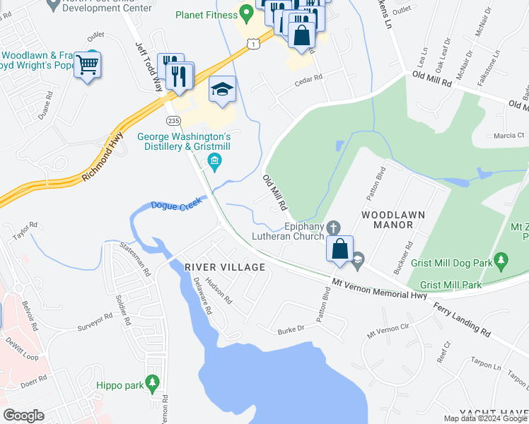 map of restaurants, bars, coffee shops, grocery stores, and more near 9175 Rosemary Lena Way in Alexandria
