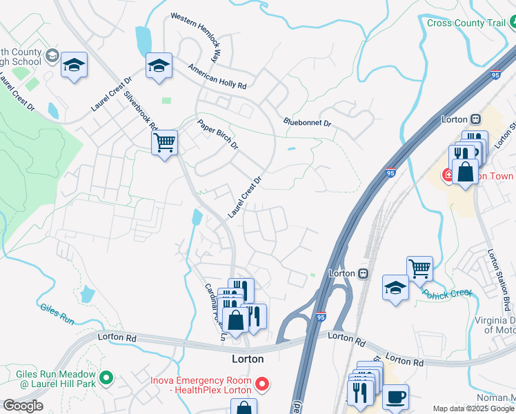 map of restaurants, bars, coffee shops, grocery stores, and more near 8152 Gilroy Drive in Lorton