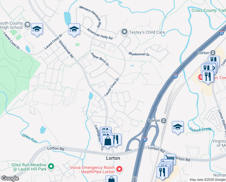 map of restaurants, bars, coffee shops, grocery stores, and more near 8164 Gilroy Drive in Lorton