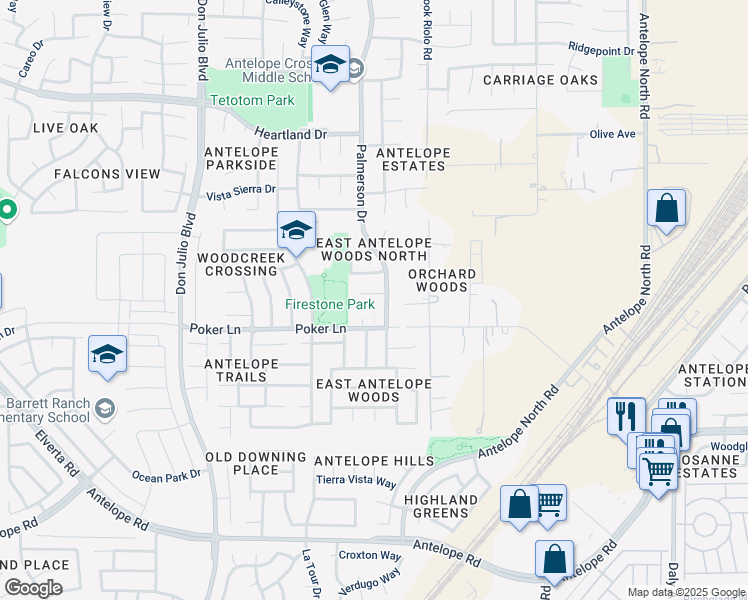 map of restaurants, bars, coffee shops, grocery stores, and more near 5340 New Hartford Court in Antelope