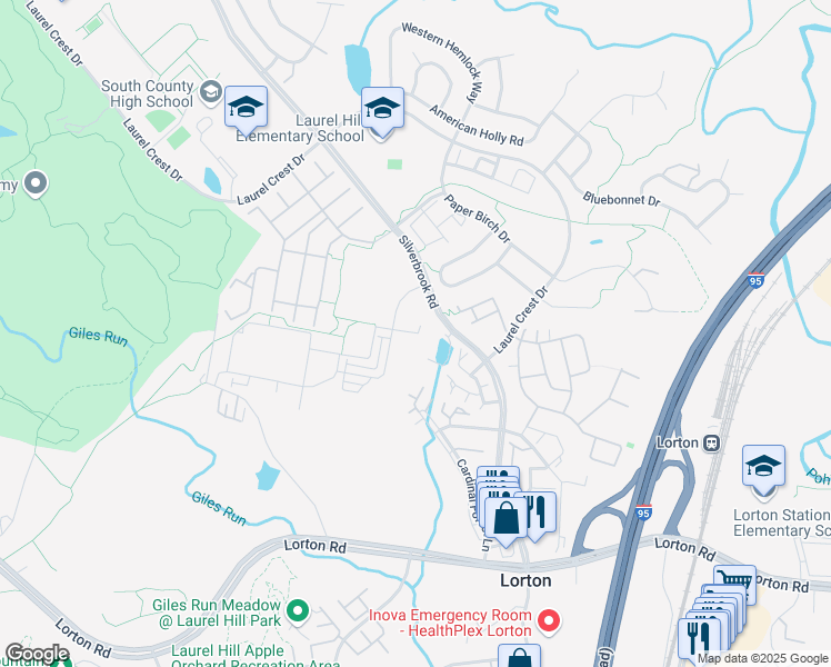 map of restaurants, bars, coffee shops, grocery stores, and more near 8352 Sallyport Street in Lorton