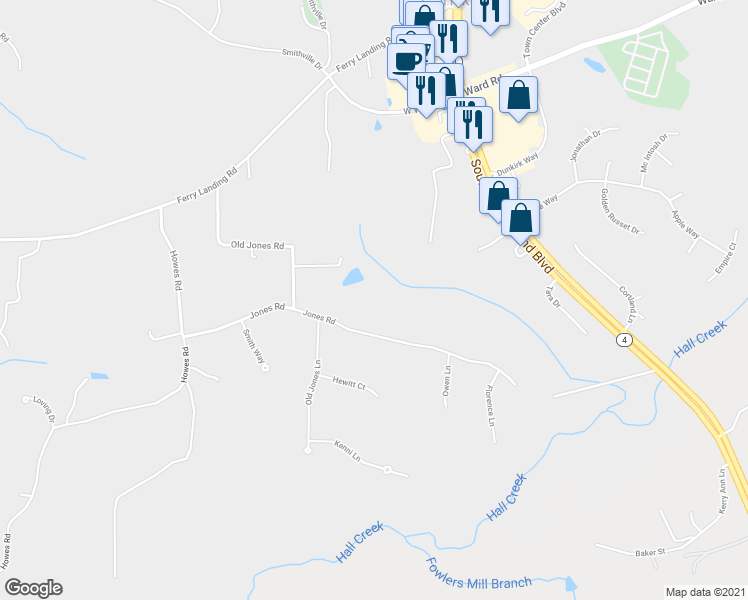 map of restaurants, bars, coffee shops, grocery stores, and more near 3041 Jones Road in Dunkirk