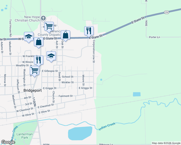 map of restaurants, bars, coffee shops, grocery stores, and more near Corporation Line Street in Bridgeport