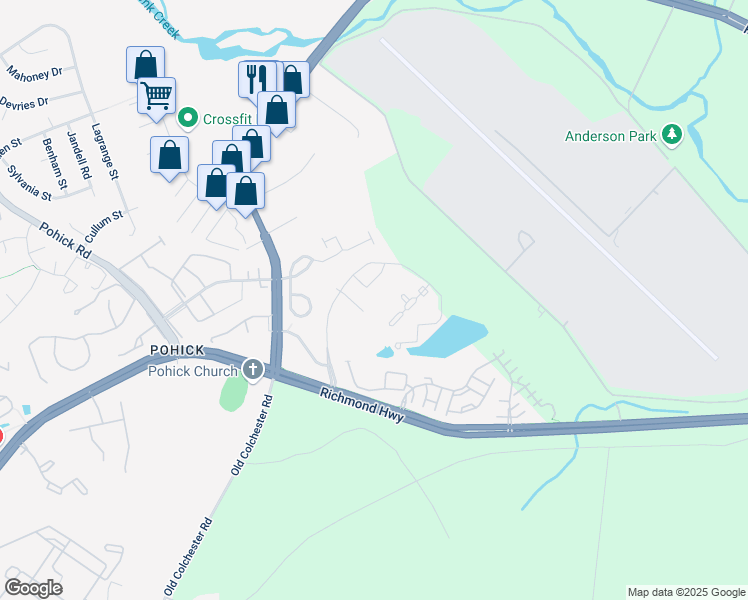 map of restaurants, bars, coffee shops, grocery stores, and more near 9002 Belvoir Woods Parkway in Fort Belvoir