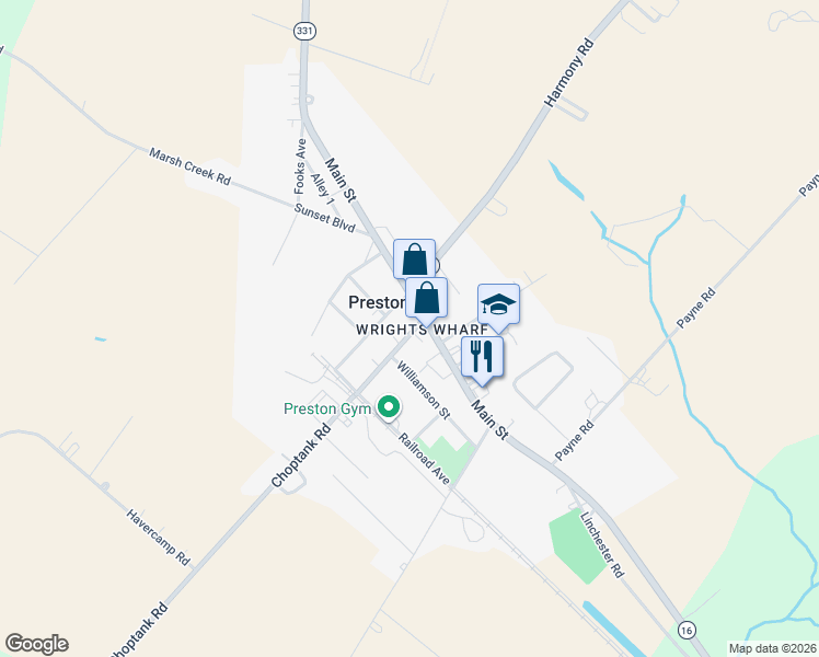 map of restaurants, bars, coffee shops, grocery stores, and more near 106 Maple Avenue in Preston