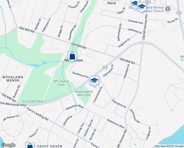 map of restaurants, bars, coffee shops, grocery stores, and more near 4204 Mount Vernon Memorial Highway in Alexandria