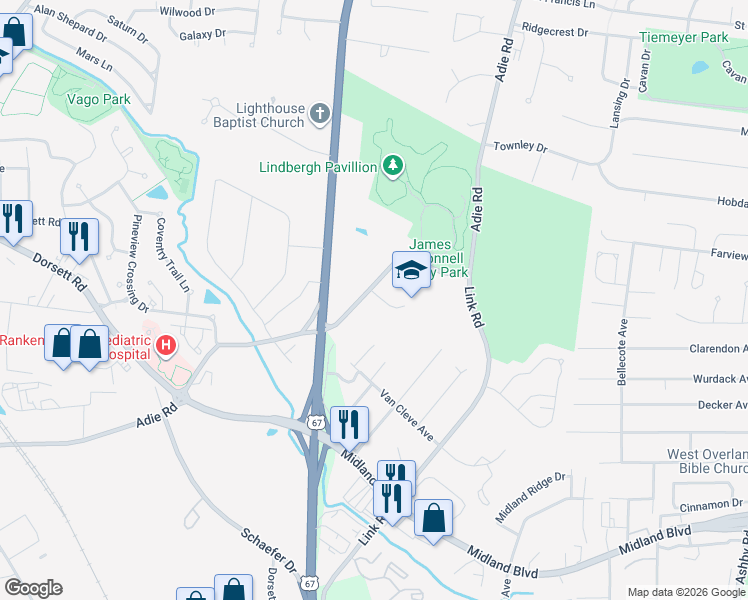 map of restaurants, bars, coffee shops, grocery stores, and more near 2842 Adie Road in Saint Ann