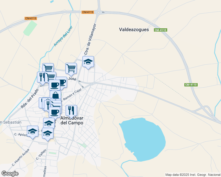 map of restaurants, bars, coffee shops, grocery stores, and more near 2 Calle la Venta in Almodóvar del Campo