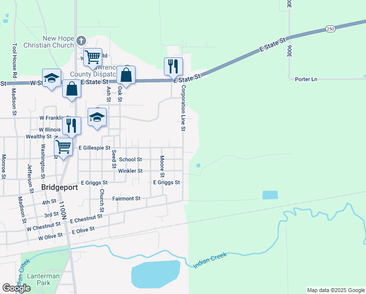map of restaurants, bars, coffee shops, grocery stores, and more near Corporation Line Street in Bridgeport