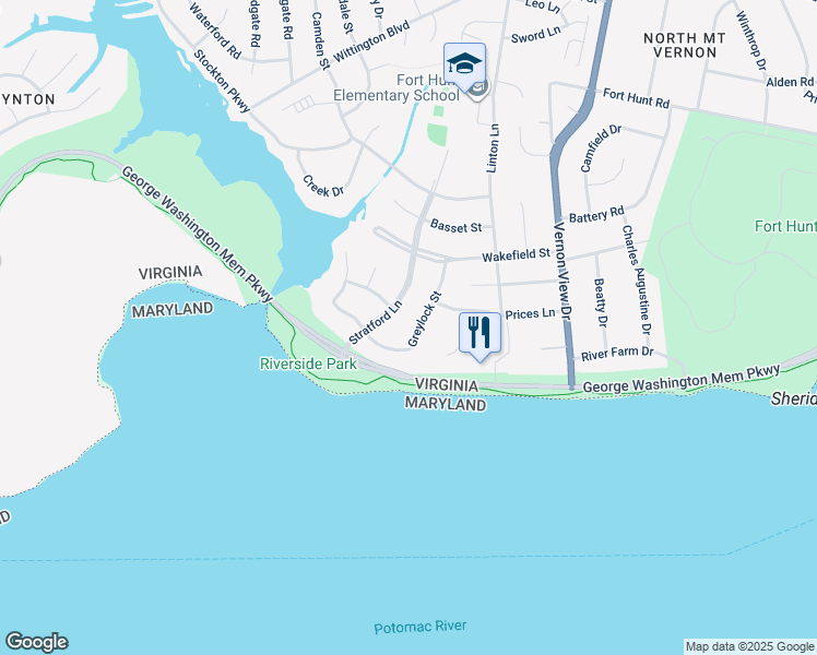 map of restaurants, bars, coffee shops, grocery stores, and more near 9016 Greylock Street in Alexandria
