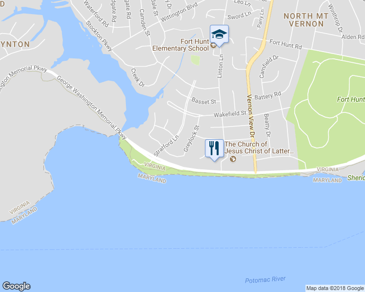 map of restaurants, bars, coffee shops, grocery stores, and more near 9016 Greylock Street in Alexandria