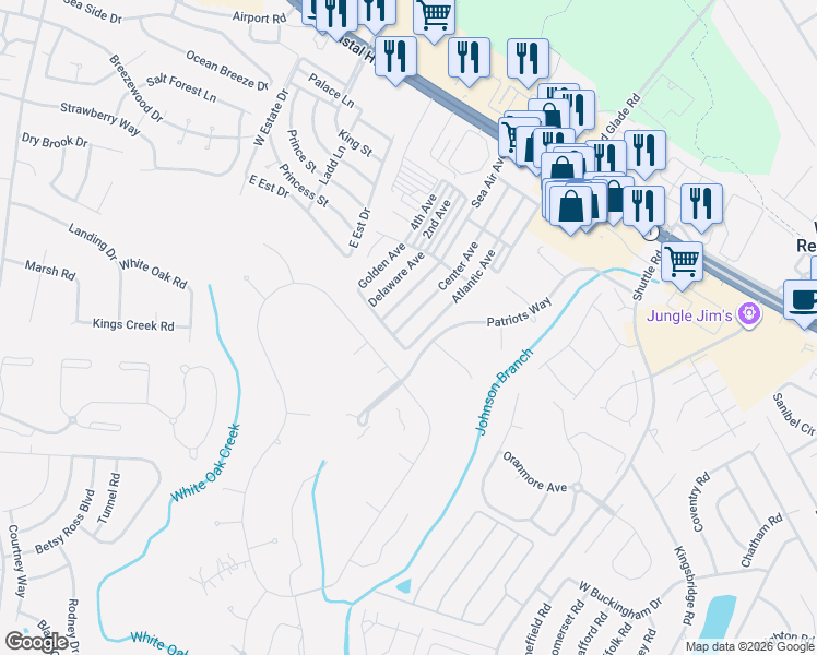 map of restaurants, bars, coffee shops, grocery stores, and more near 20070 Atlantic Avenue in Rehoboth Beach