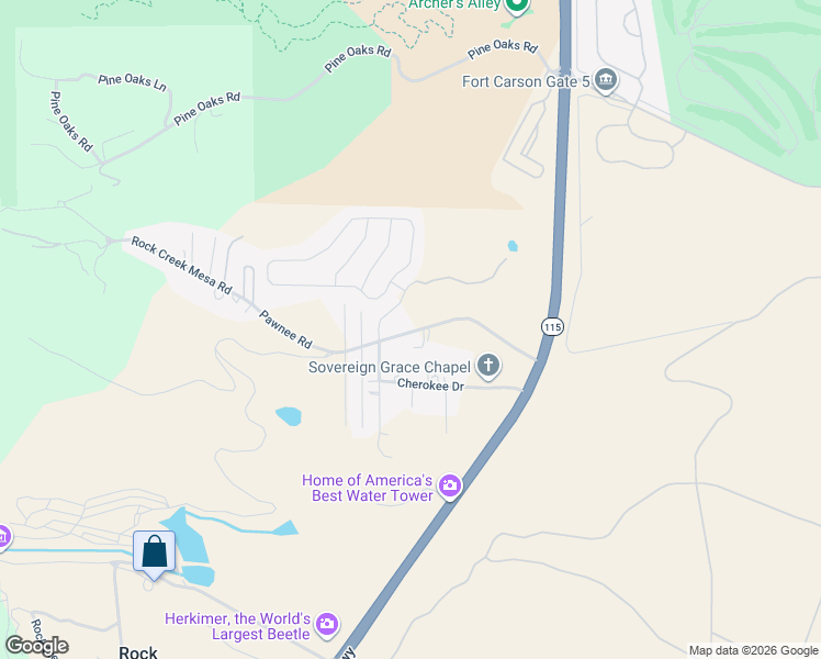 map of restaurants, bars, coffee shops, grocery stores, and more near 7160 Piute Road in Colorado Springs