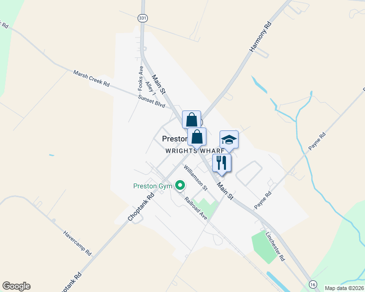 map of restaurants, bars, coffee shops, grocery stores, and more near 106 Maple Avenue in Preston