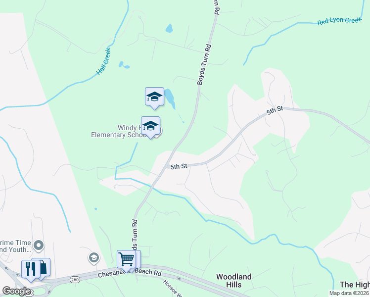 map of restaurants, bars, coffee shops, grocery stores, and more near 9439 Boyds Turn Road in Owings