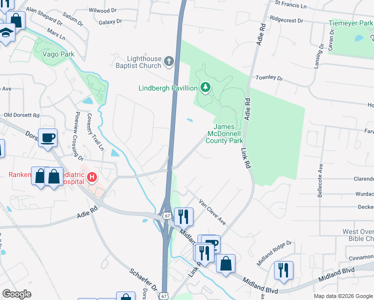 map of restaurants, bars, coffee shops, grocery stores, and more near 2842 Adie Road in Saint Ann