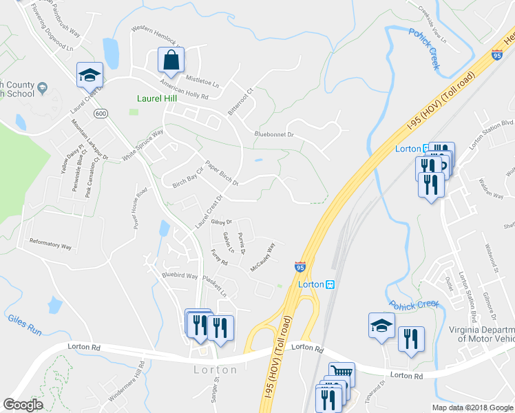 map of restaurants, bars, coffee shops, grocery stores, and more near 8159 Douglas Fir Drive in Lorton