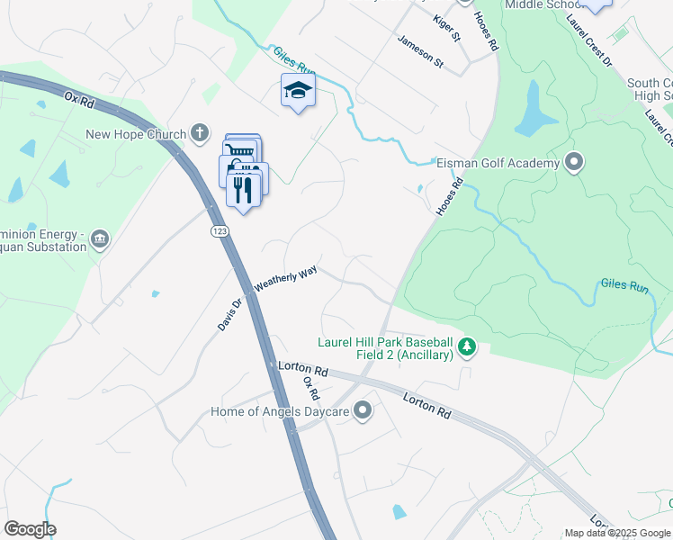 map of restaurants, bars, coffee shops, grocery stores, and more near 9010 Adams Chase Circle in Lorton