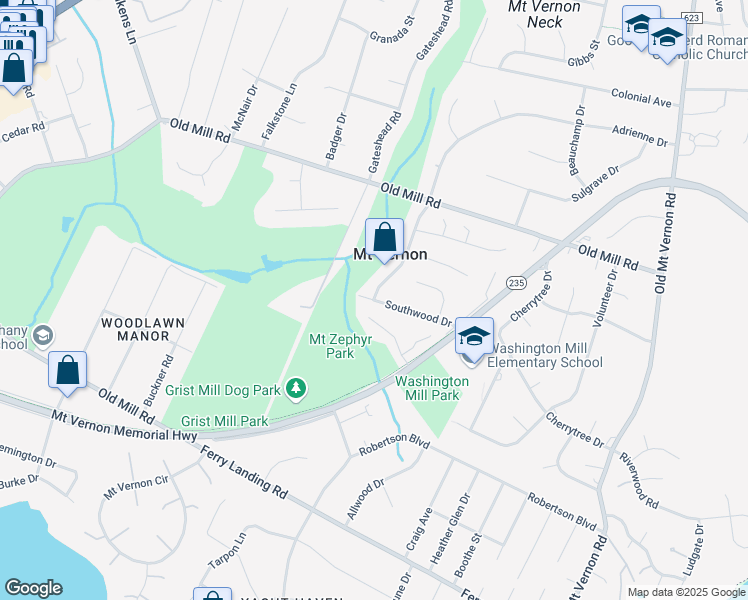 map of restaurants, bars, coffee shops, grocery stores, and more near 8073 Adrienne Drive in Alexandria