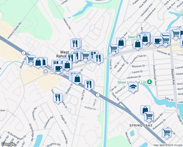 map of restaurants, bars, coffee shops, grocery stores, and more near 37524 Atlantic Avenue in Rehoboth Beach