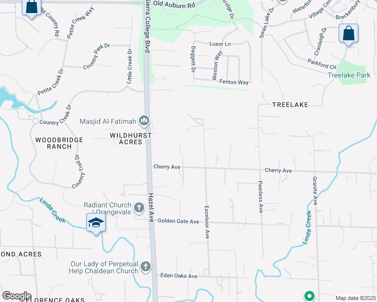 map of restaurants, bars, coffee shops, grocery stores, and more near 8955 Cherry Avenue in Orangevale