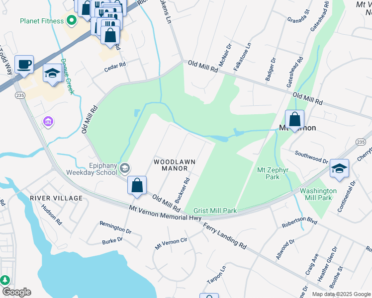 map of restaurants, bars, coffee shops, grocery stores, and more near 9019 McNair Drive in Alexandria