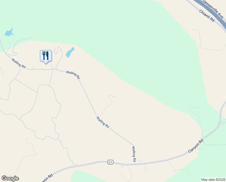 map of restaurants, bars, coffee shops, grocery stores, and more near 22700 Walling Road in Geyserville