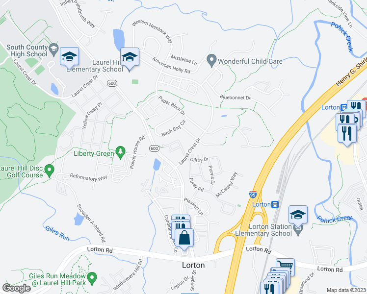 map of restaurants, bars, coffee shops, grocery stores, and more near 8218 Laurel Heights Loop in Lorton