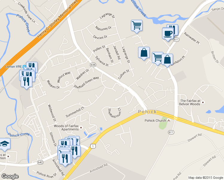 map of restaurants, bars, coffee shops, grocery stores, and more near 9018 Marie Court in Lorton