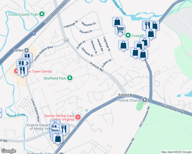 map of restaurants, bars, coffee shops, grocery stores, and more near 9018 Marie Court in Lorton