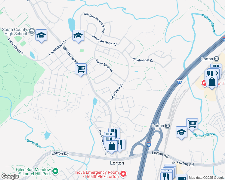 map of restaurants, bars, coffee shops, grocery stores, and more near 8216 Laurel Heights Loop in Lorton