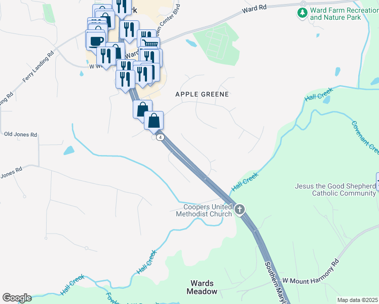 map of restaurants, bars, coffee shops, grocery stores, and more near 9614 Cortland Lane in Dunkirk