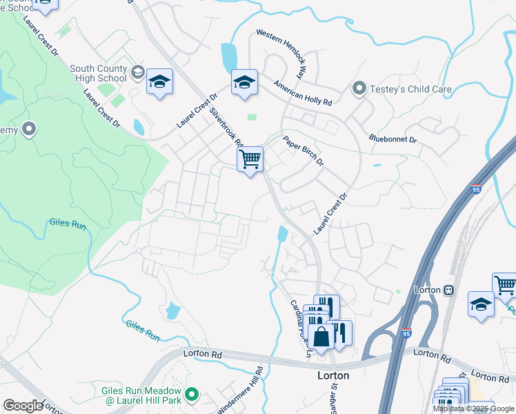map of restaurants, bars, coffee shops, grocery stores, and more near 9071 Power House Road in Lorton
