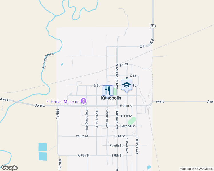 map of restaurants, bars, coffee shops, grocery stores, and more near 300 North Kansas Avenue in Kanopolis