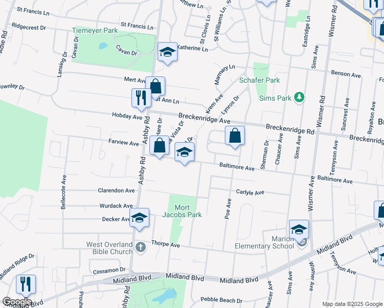 map of restaurants, bars, coffee shops, grocery stores, and more near 3109 Pearl Harbor Drive in Saint Ann