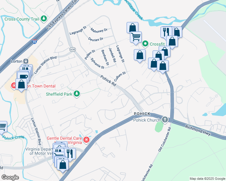 map of restaurants, bars, coffee shops, grocery stores, and more near 9072 Marie Court in Lorton