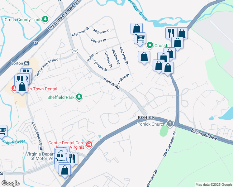 map of restaurants, bars, coffee shops, grocery stores, and more near 9072 Marie Court in Lorton