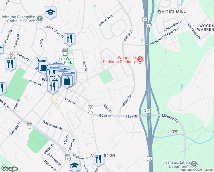 map of restaurants, bars, coffee shops, grocery stores, and more near 274 Hidden Creek Lane in Warrenton