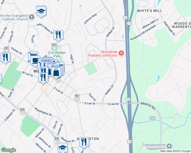 map of restaurants, bars, coffee shops, grocery stores, and more near 290 Hidden Creek Lane in Warrenton