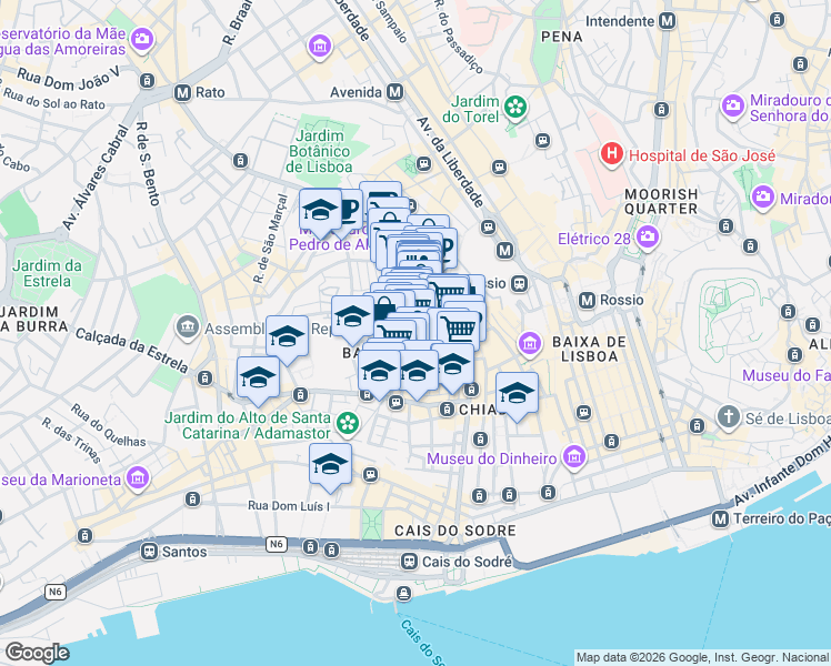 map of restaurants, bars, coffee shops, grocery stores, and more near in Lisbon