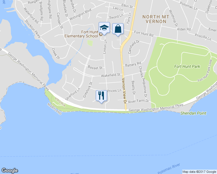 map of restaurants, bars, coffee shops, grocery stores, and more near 9013 Linton Lane in Alexandria