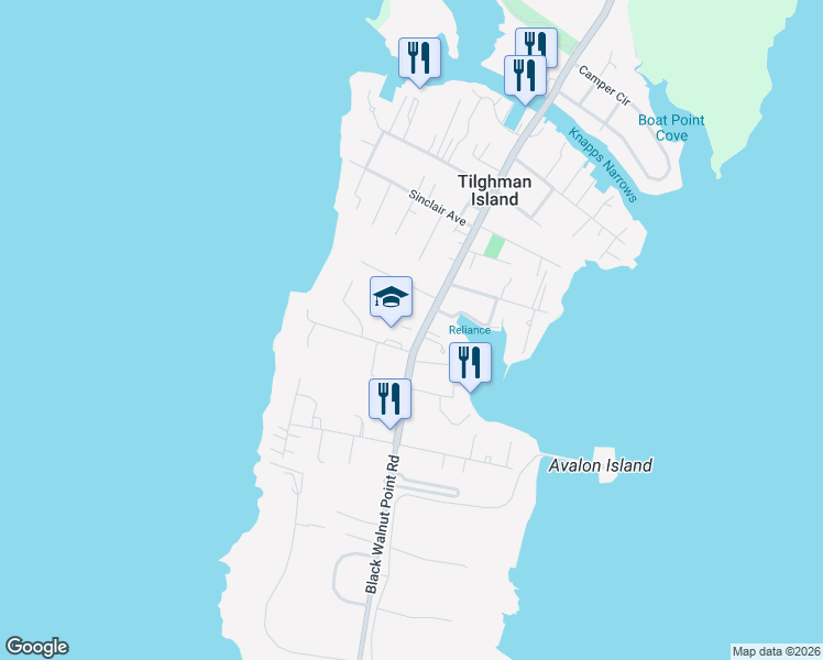 map of restaurants, bars, coffee shops, grocery stores, and more near 21374 Foster Road in Tilghman Island