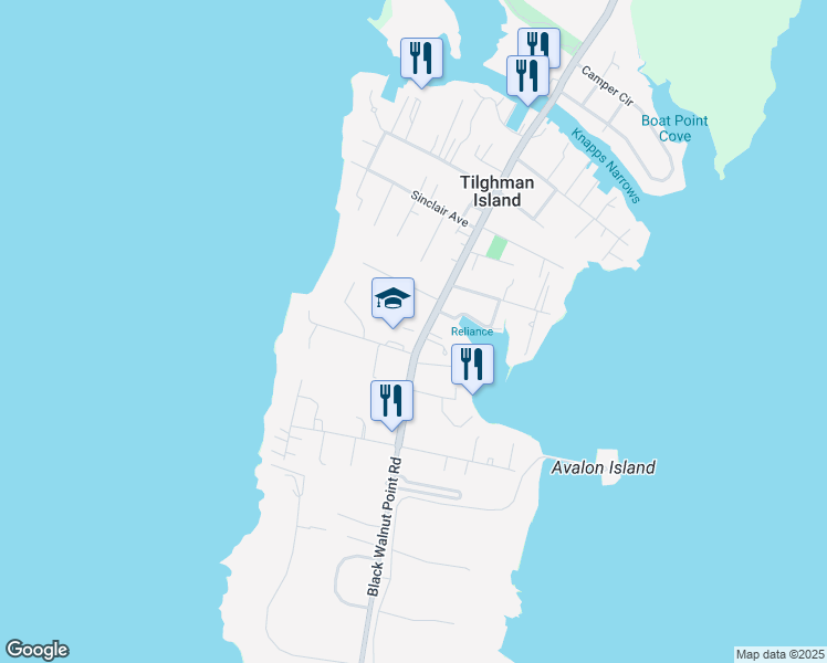 map of restaurants, bars, coffee shops, grocery stores, and more near 21374 Foster Road in Tilghman Island