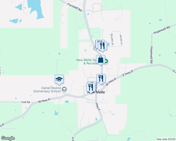 map of restaurants, bars, coffee shops, grocery stores, and more near 111 Groenberger in Wentzville