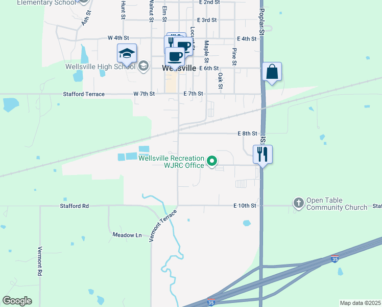 map of restaurants, bars, coffee shops, grocery stores, and more near 833 Main Street in Wellsville
