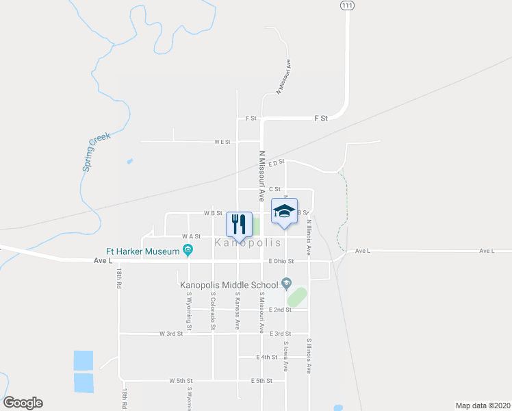 map of restaurants, bars, coffee shops, grocery stores, and more near 328 North Missouri Avenue in Kanopolis