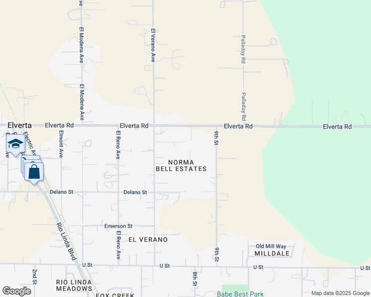 map of restaurants, bars, coffee shops, grocery stores, and more near 7915 8th Street in Elverta