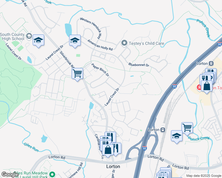 map of restaurants, bars, coffee shops, grocery stores, and more near 8189 Douglas Fir Drive in Lorton