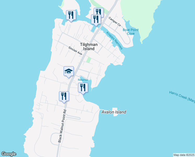 map of restaurants, bars, coffee shops, grocery stores, and more near 5882 Gibsontown Road South in Tilghman Island