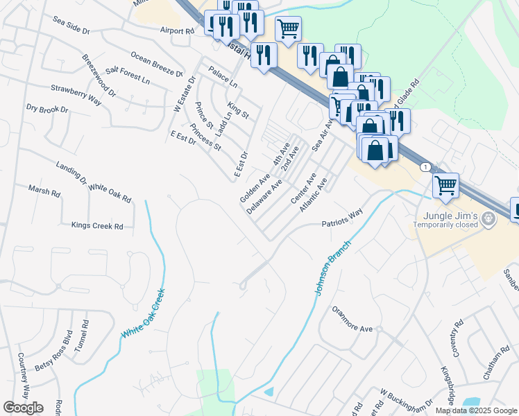 map of restaurants, bars, coffee shops, grocery stores, and more near 20073 Delaware Avenue in Rehoboth Beach